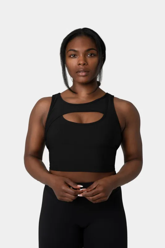 Aria Crossover Rib Tank Top Bra - Black sold by Kamo Fitness