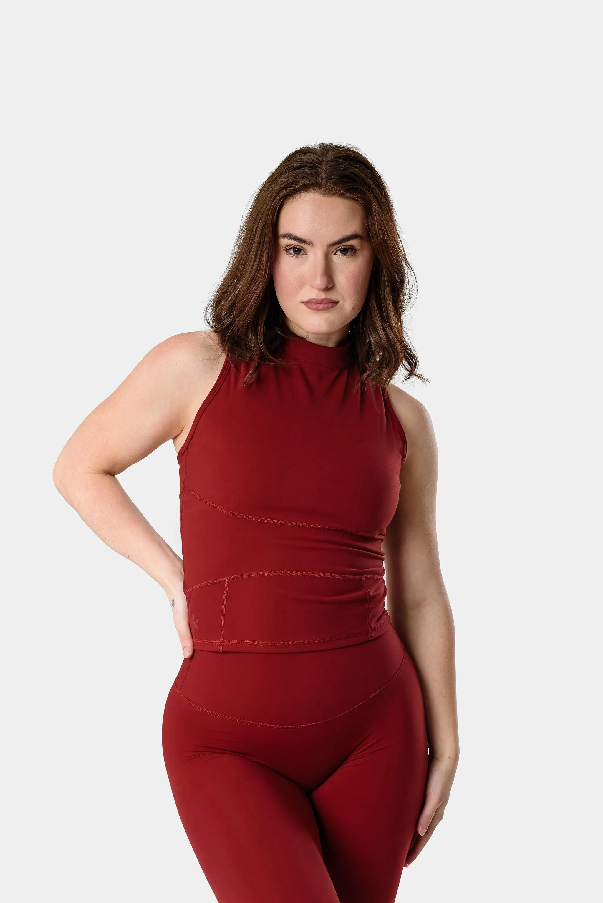 Mia High Neck Top - Sun Dried Tomato sold by Kamo Fitness