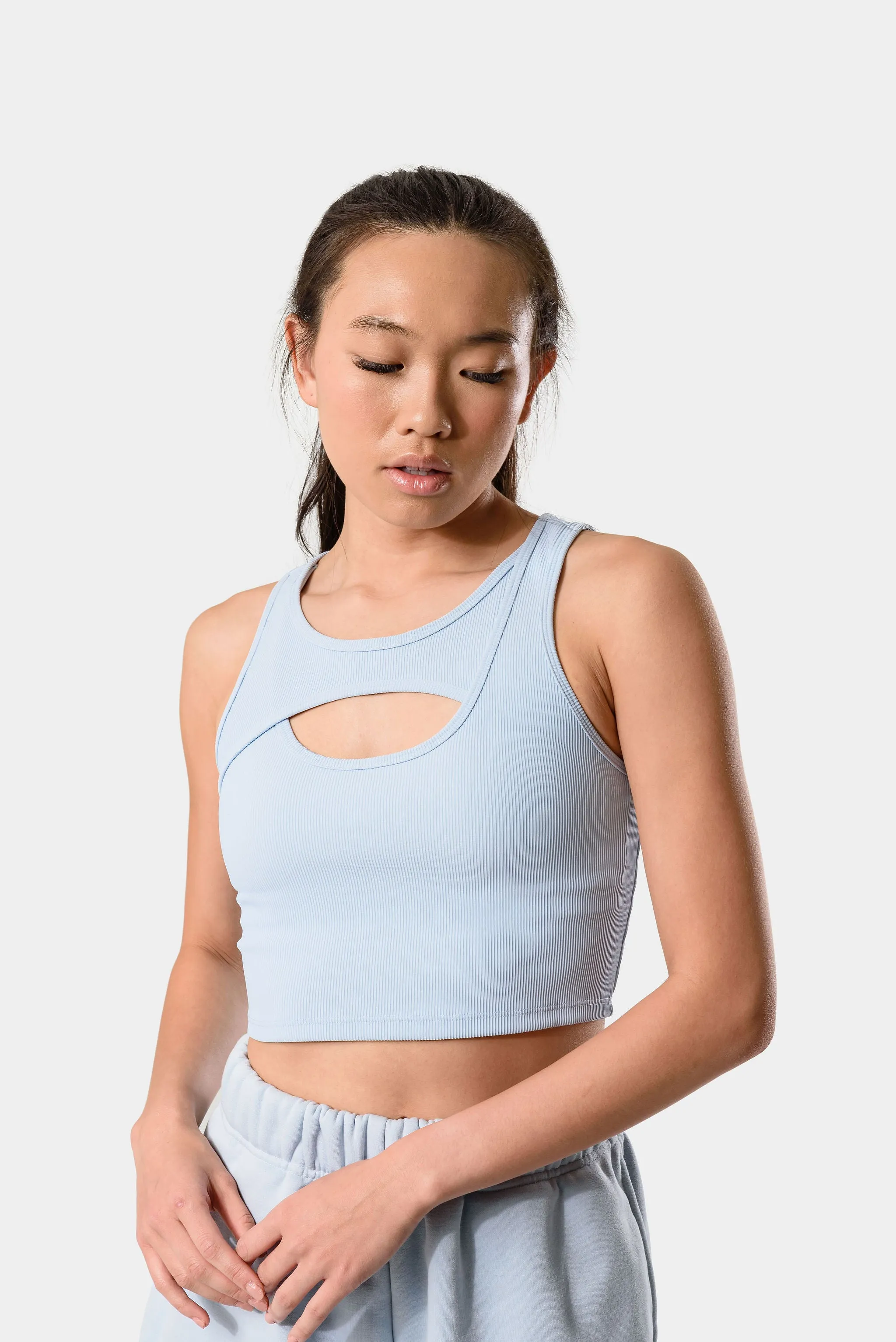 Aria Crossover Rib Tank Top Bra - Blue sold by Kamo Fitness