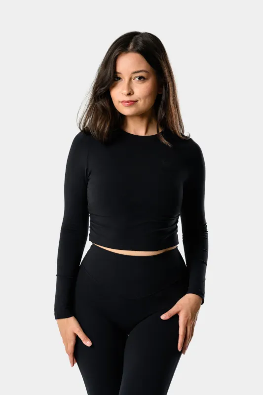 Everly Long Sleeve Crop Top - Black sold by Kamo Fitness