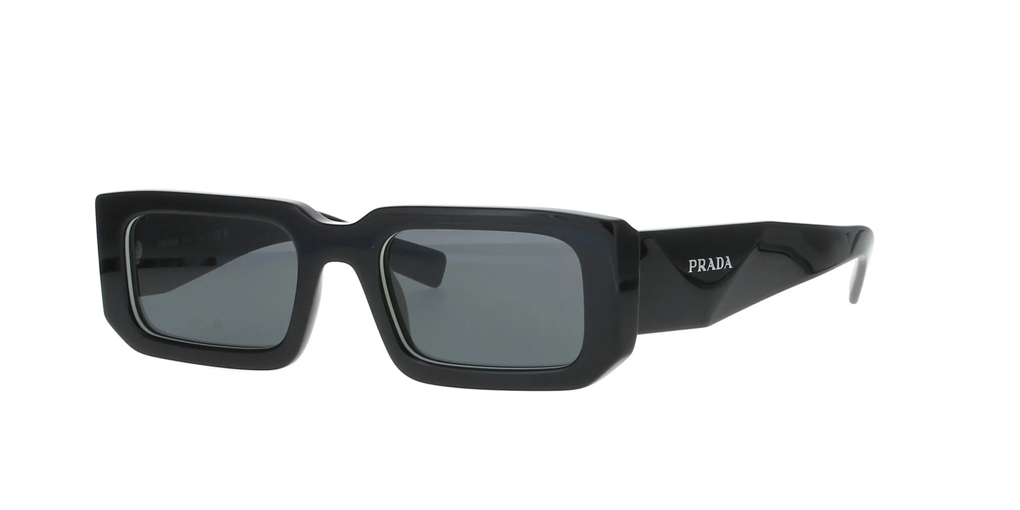 Rectangular Polished Black Prada Sunglasses sold by Fashion Eyewear