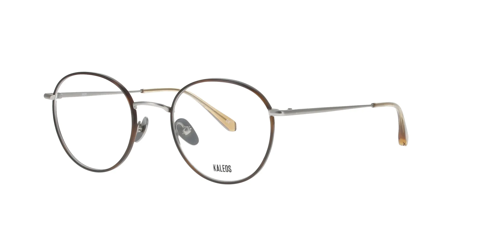 Brown havana and Silver Round Metal Kaleos Frame sold by Fashion Eyewear