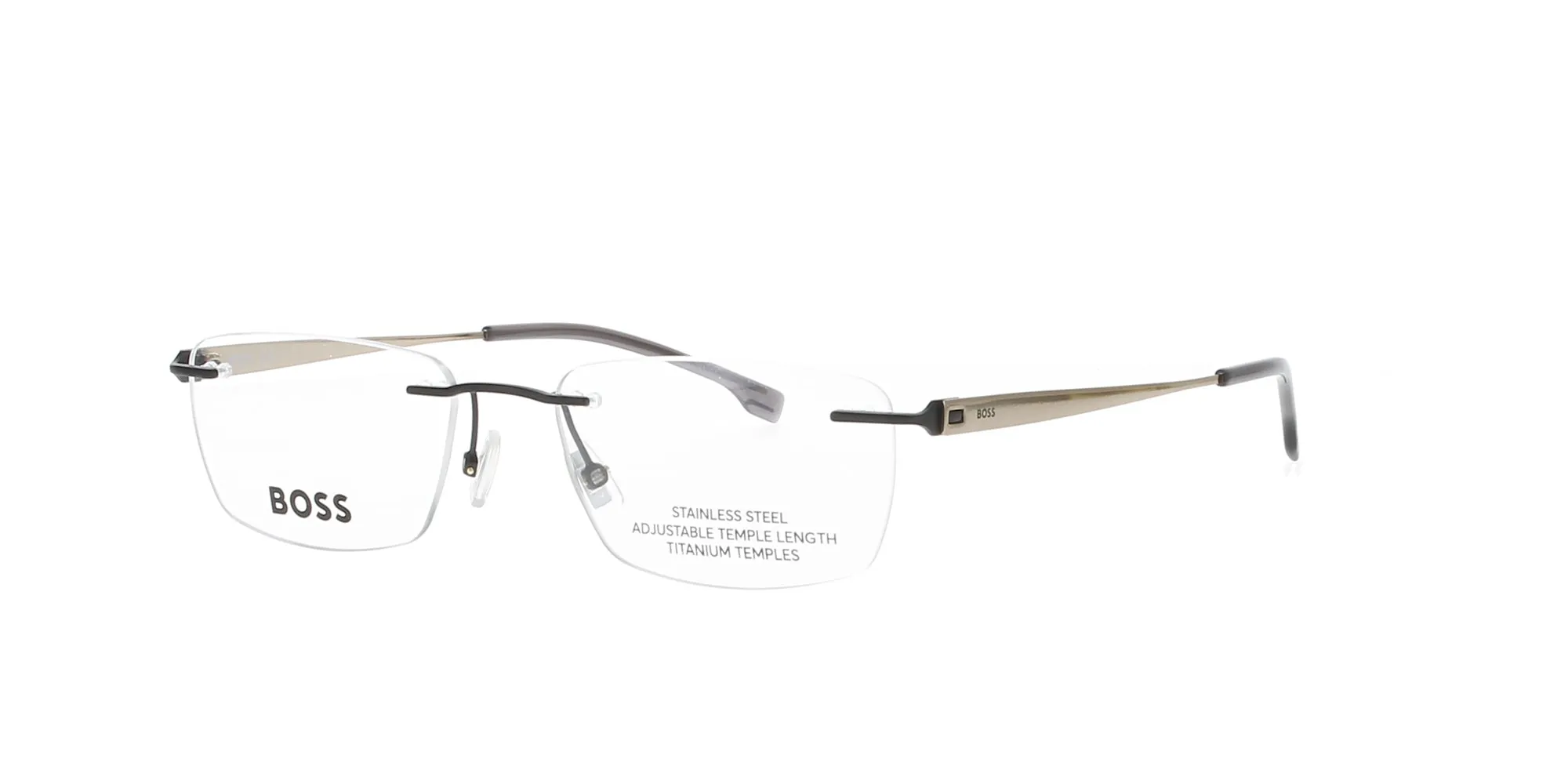 Matte Black and Titanium Rimless Hugo Boss Frame sold by Fashion Eyewear