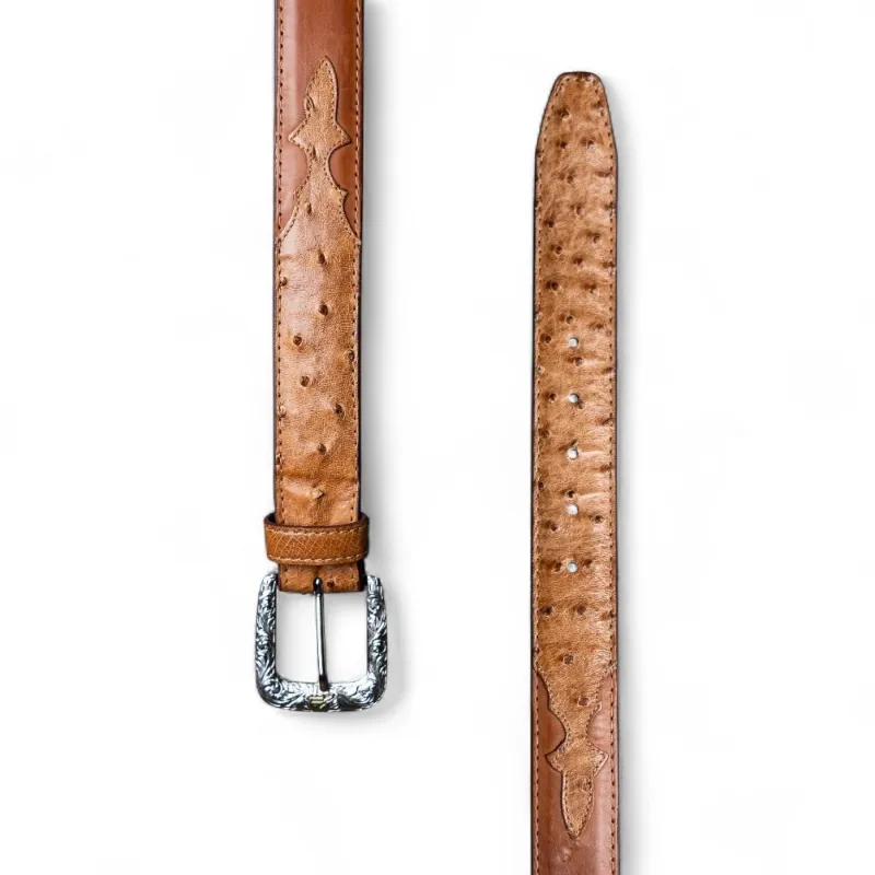 Ostrich Cognac Belt made by TEXAS COUNTRY