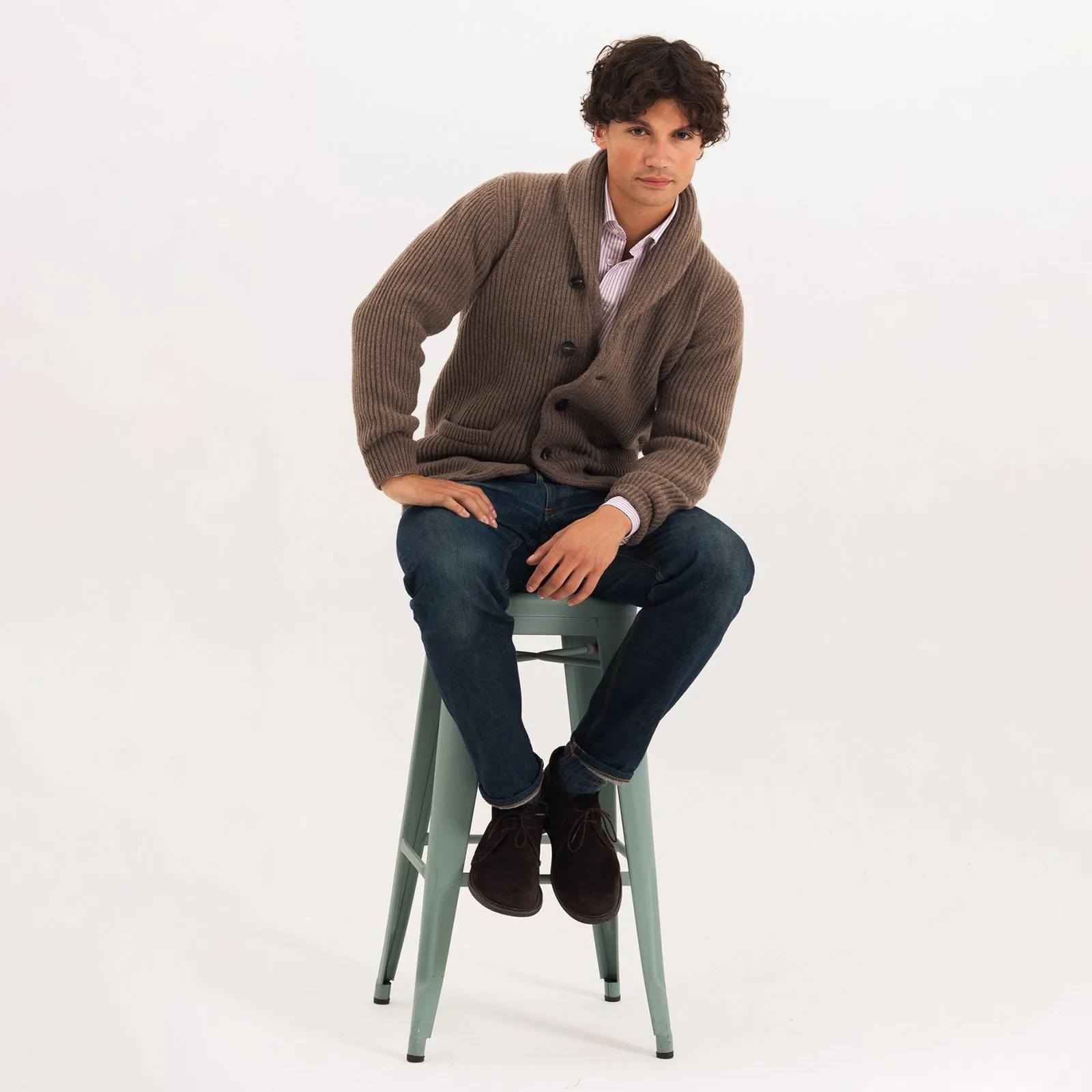 Oak Dust Wool Cashmere Shawl Collar Cardigan sold by William Crabtree & Sons product image thumbnail 5