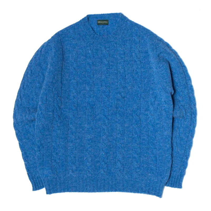 Aegean Blue Cable Shetland Knit Jumper sold by William Crabtree & Sons