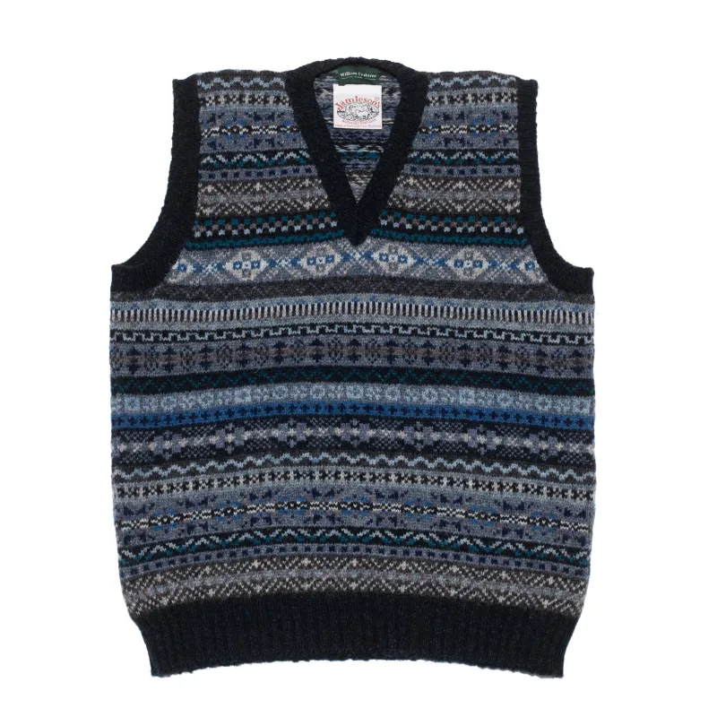 Navy Trim Fairisle Slipover Vee Neck sold by William Crabtree & Sons