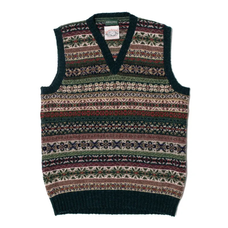 Bottle Green Trim Fairisle Slipover Vee Neck sold by William Crabtree & Sons