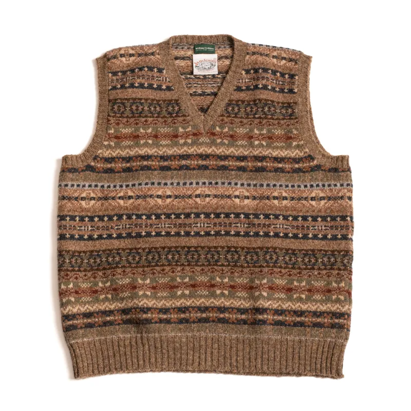 Fawn Lovat & Rust Fairisle Slipover Vee Neck sold by William Crabtree & Sons