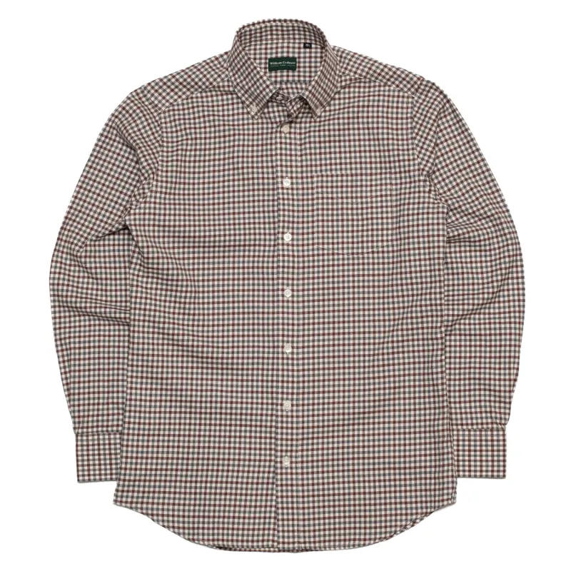 Burgundy Grey Gingham Brushed Oxford BD Shirt made by William Crabtree & Sons