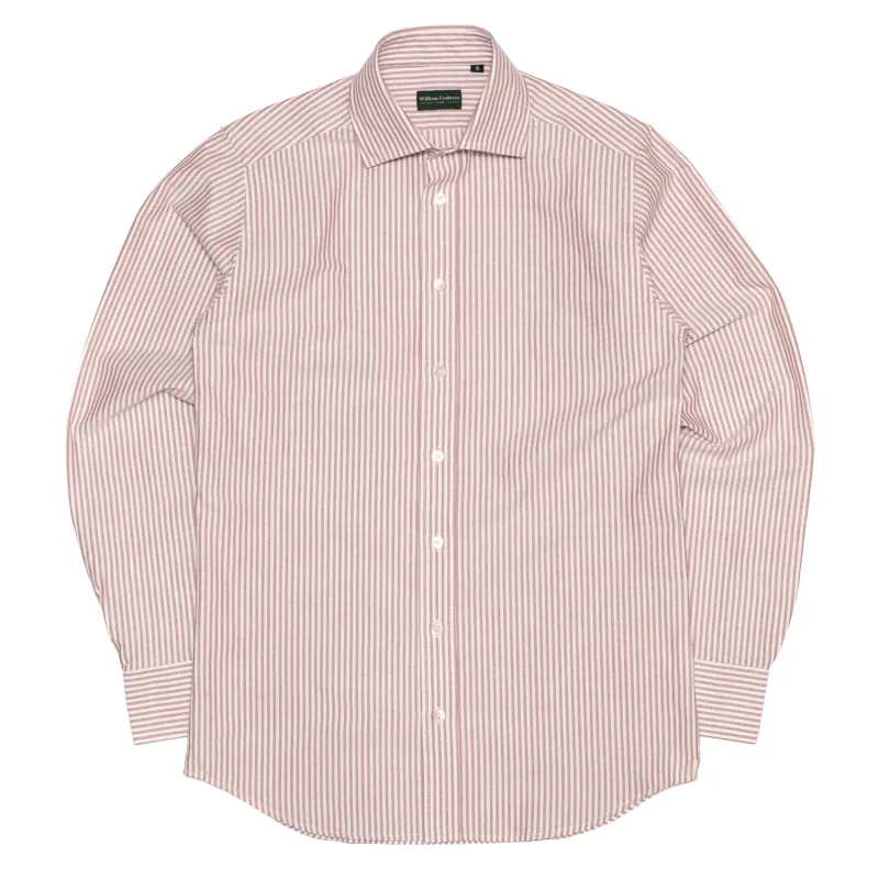 Burgundy Ticking Stripe Oxford Semi-Spread Shirt made by William Crabtree & Sons