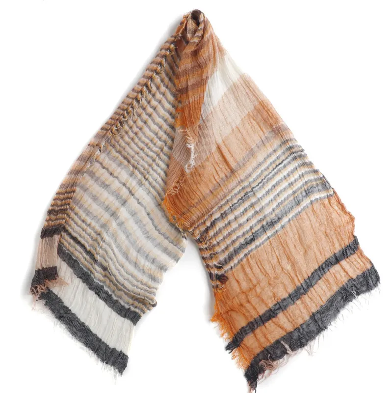 Orange Stripe Mix Tamaki Niime Cotton Roots Shawl made by William Crabtree & Sons