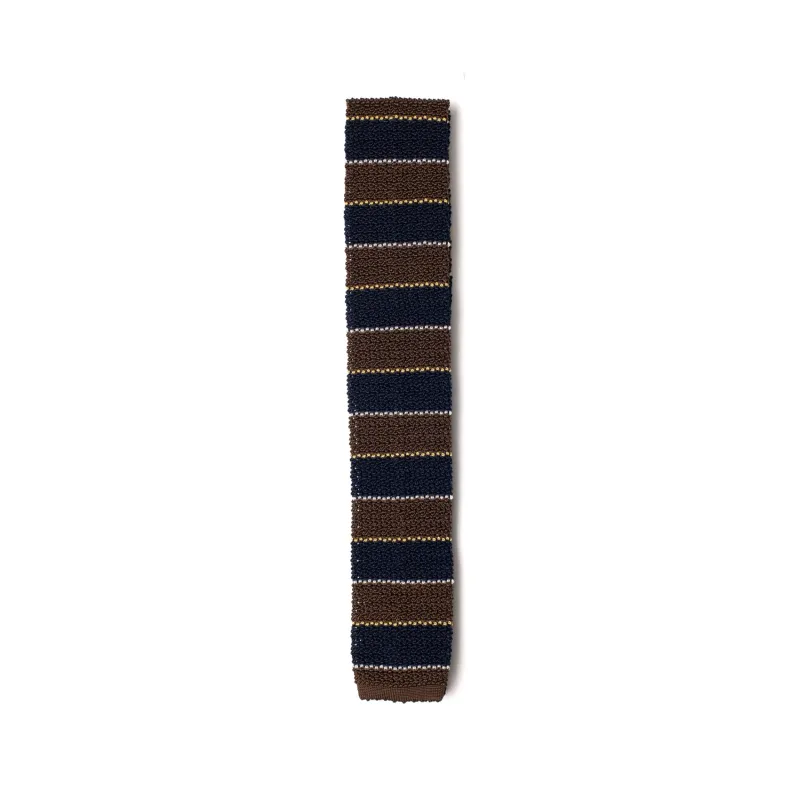 Brown / Navy Four Stripe Silk Knitted Tie made by William Crabtree & Sons
