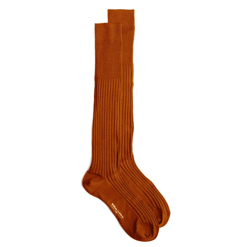 Rust Long Fine Wool Socks made by William Crabtree & Sons