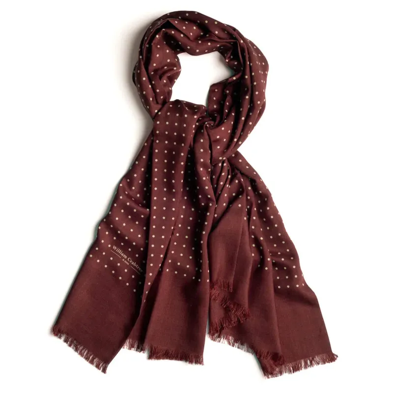 Wine Wool Silk Spot Scarf sold by William Crabtree & Sons