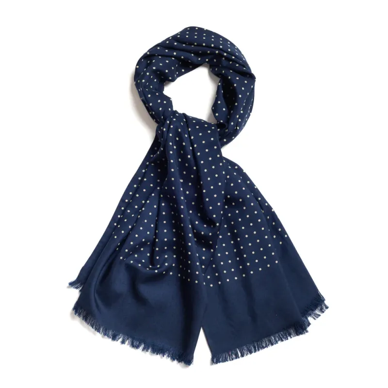 Navy Wool Silk Spot Scarf sold by William Crabtree & Sons