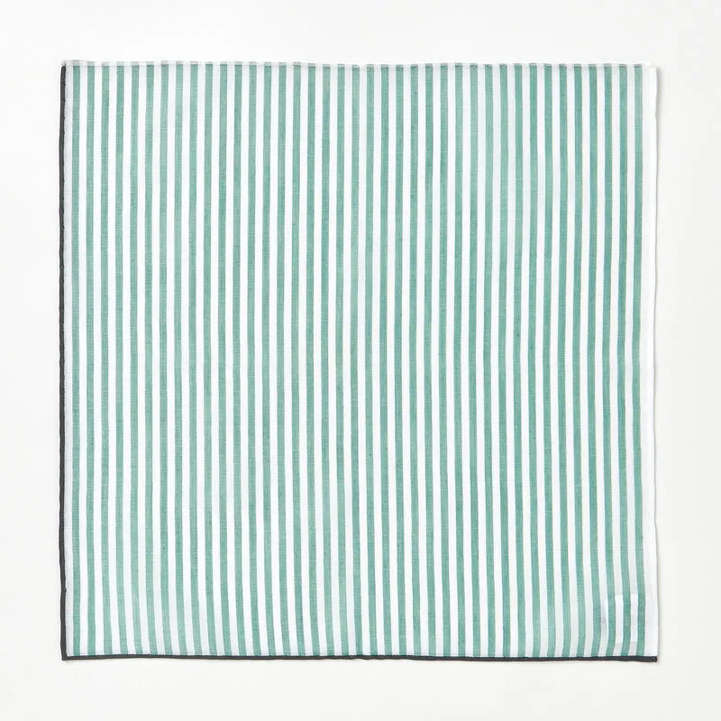 Green & White Stripe Cotton Pocket Square sold by William Crabtree & Sons