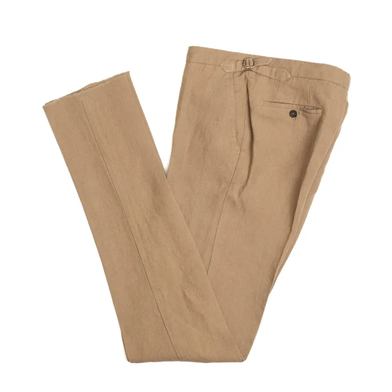 Taupe Washed Linen Trousers made by William Crabtree & Sons