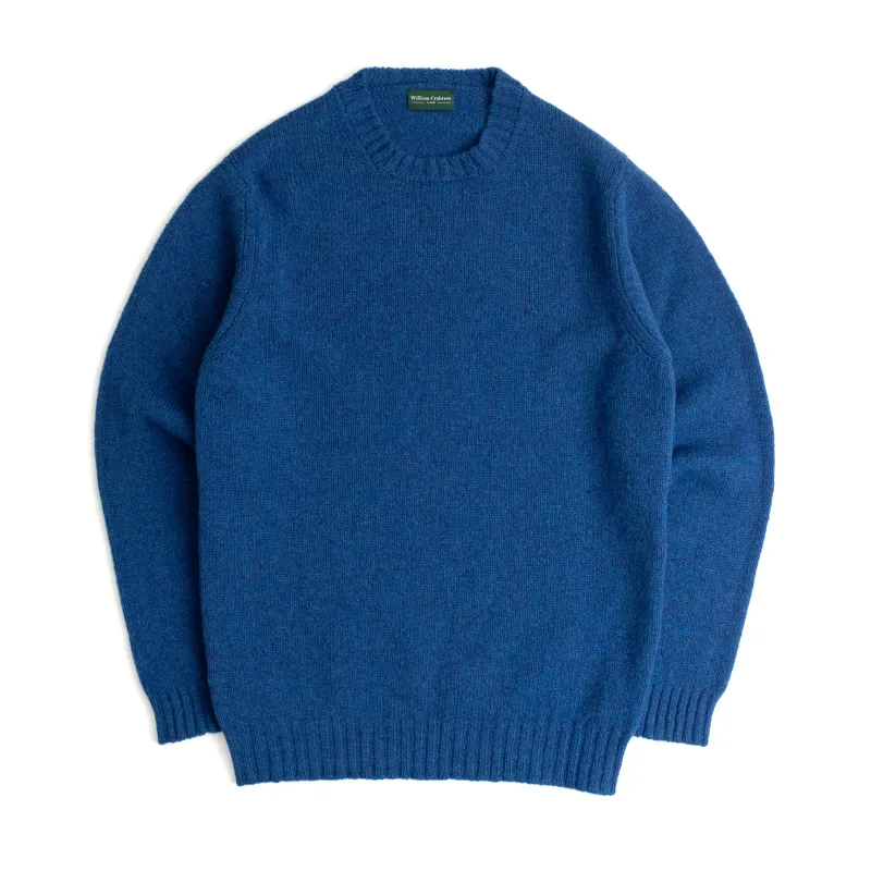 Marine Blue Shetland Crew Neck sold by William Crabtree & Sons