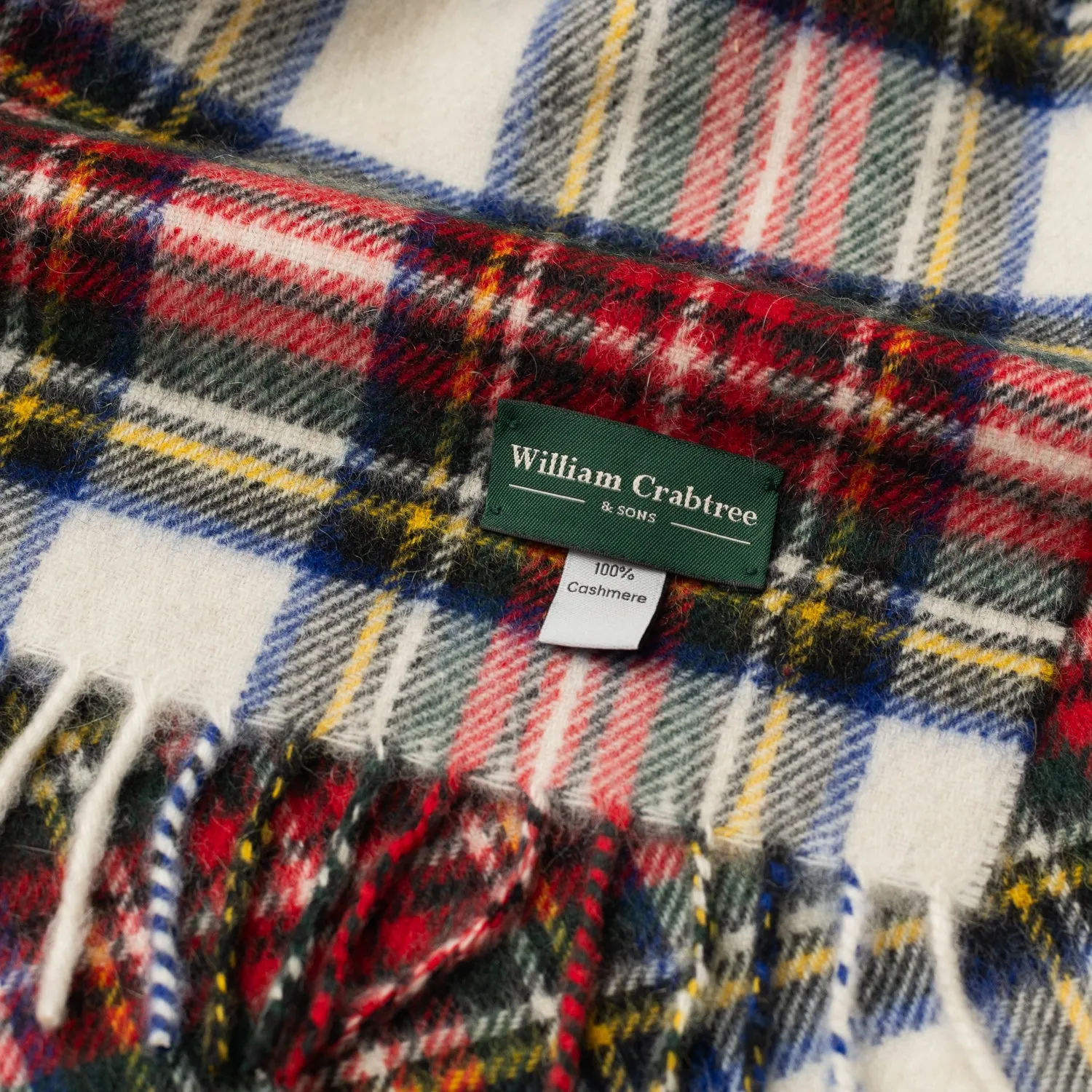 Brushed White Classic Tartan Cashmere Scarf sold by William Crabtree & Sons product image thumbnail 2