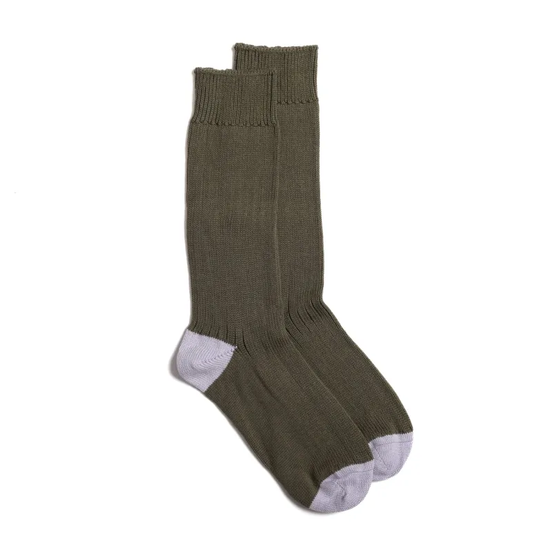 Moss & Lilac Cotton Heel & Toe Socks made by William Crabtree & Sons