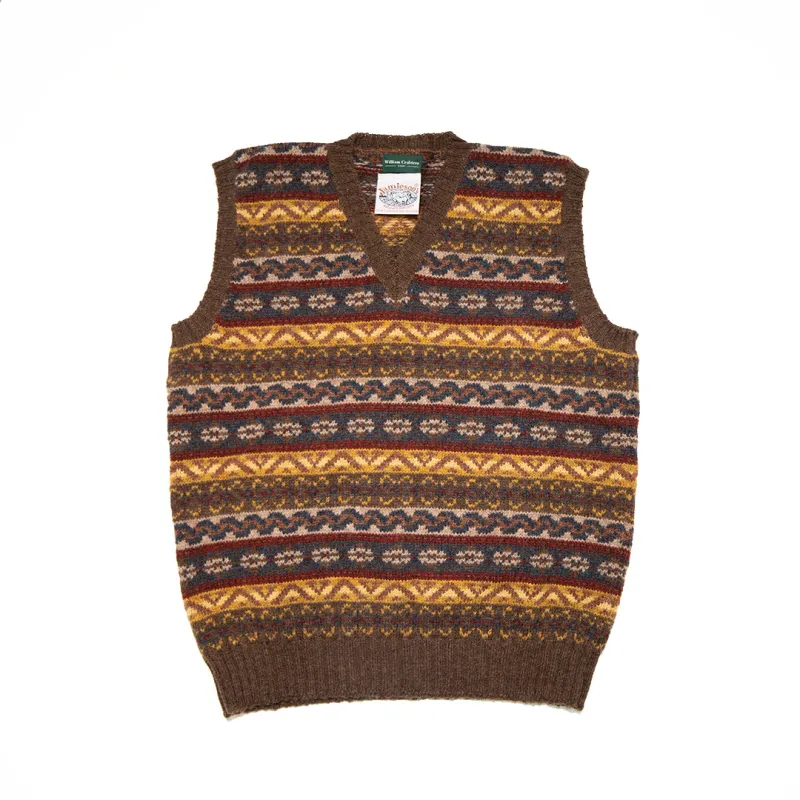 Chocolate Trim Fairisle Slipover V-Neck sold by William Crabtree & Sons
