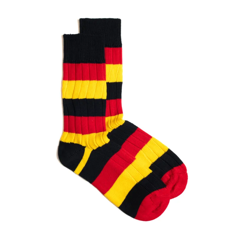 Navy / Red/ Yellow Cotton 3 Colour Stripe Socks sold by William Crabtree & Sons