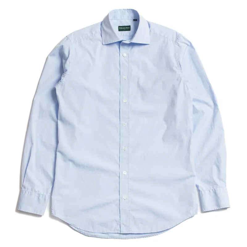 Sky Blue Poplin Semi-spread Collar Shirt made by William Crabtree & Sons