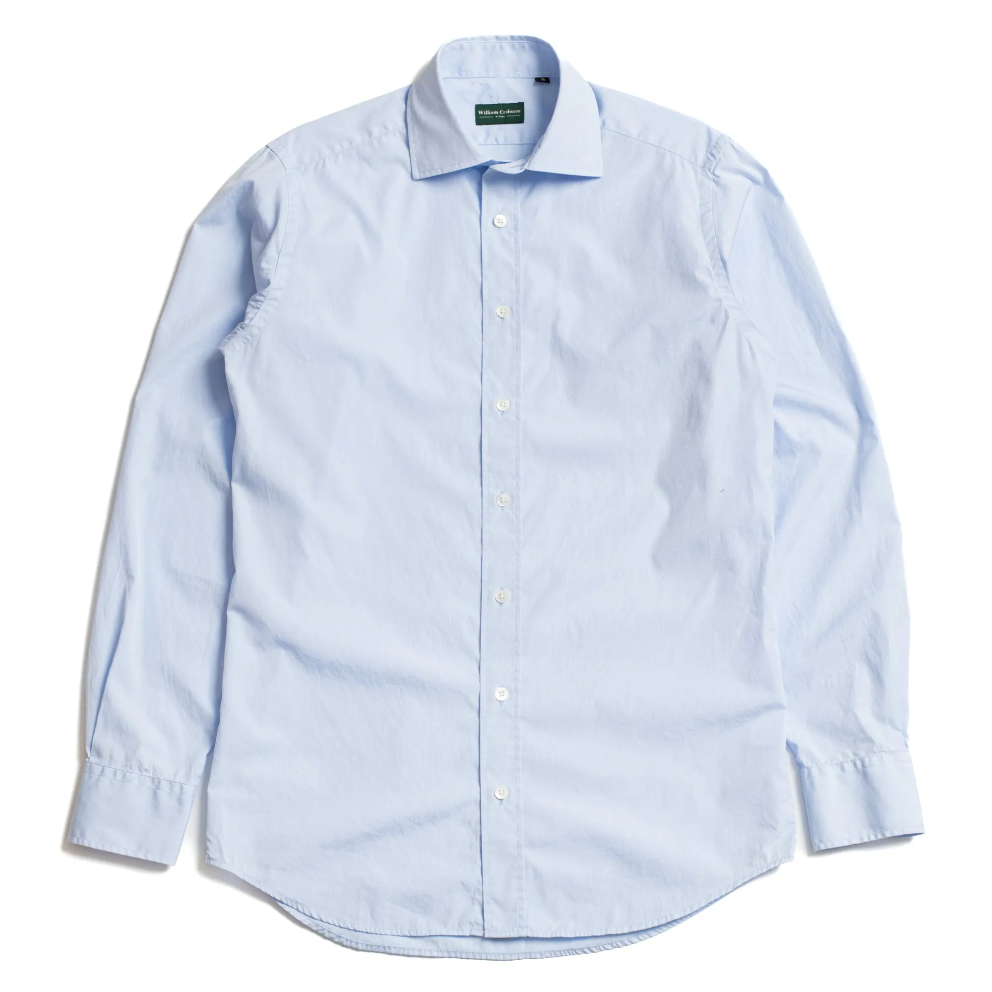 Sky Blue Poplin Semi-spread Collar Shirt sold by William Crabtree & Sons