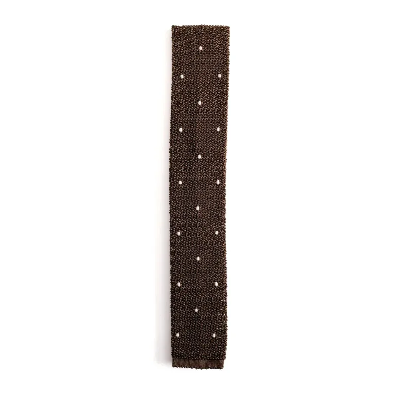 Chocolate & White Spot Knitted Tie made by William Crabtree & Sons