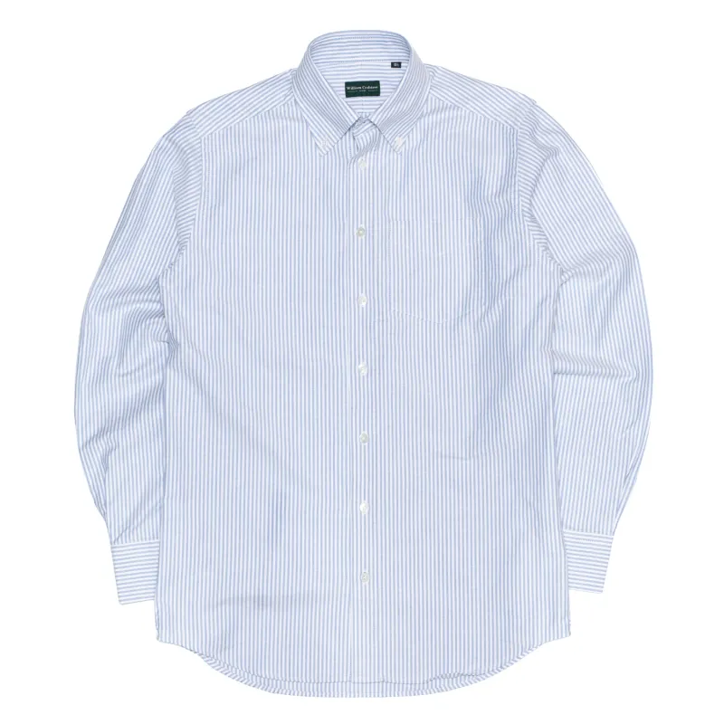 Ticking Stripe Blue & White Oxford Button Down Shirt sold by William Crabtree & Sons