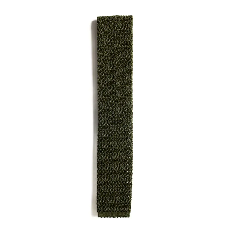 Olive Green Knitted Silk Tie made by William Crabtree & Sons
