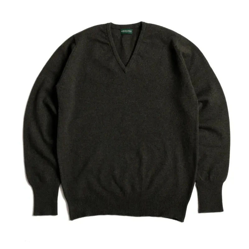 Seaweed 2 Ply Lambswool V-Neck sold by William Crabtree & Sons