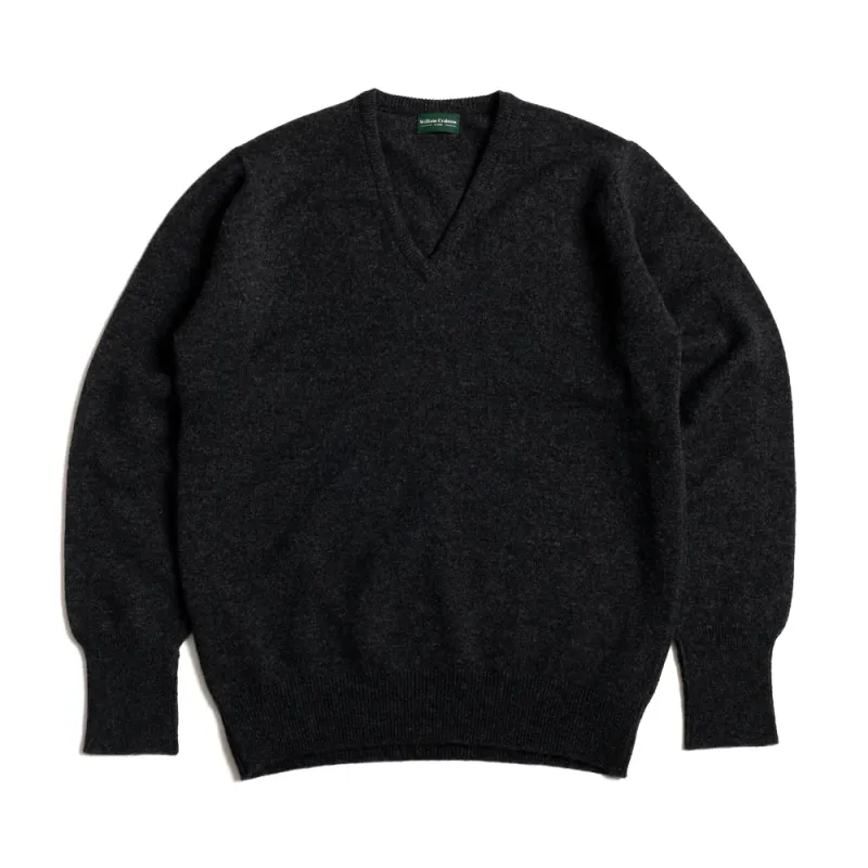 Charcoal 2 Ply Lambswool V-Neck sold by William Crabtree & Sons