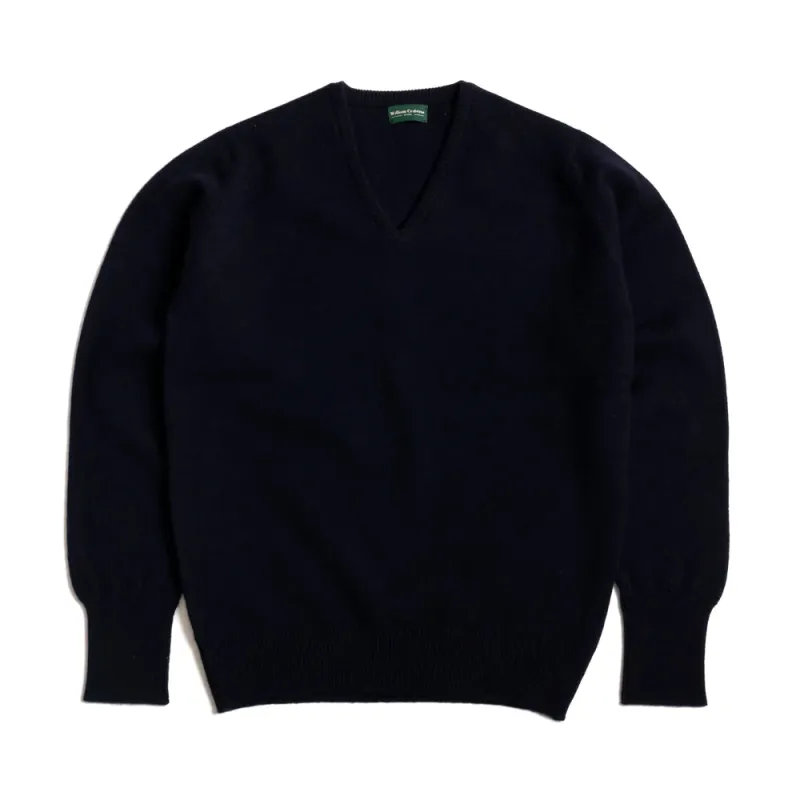 Navy 2 Ply lambswool V-Neck sold by William Crabtree & Sons