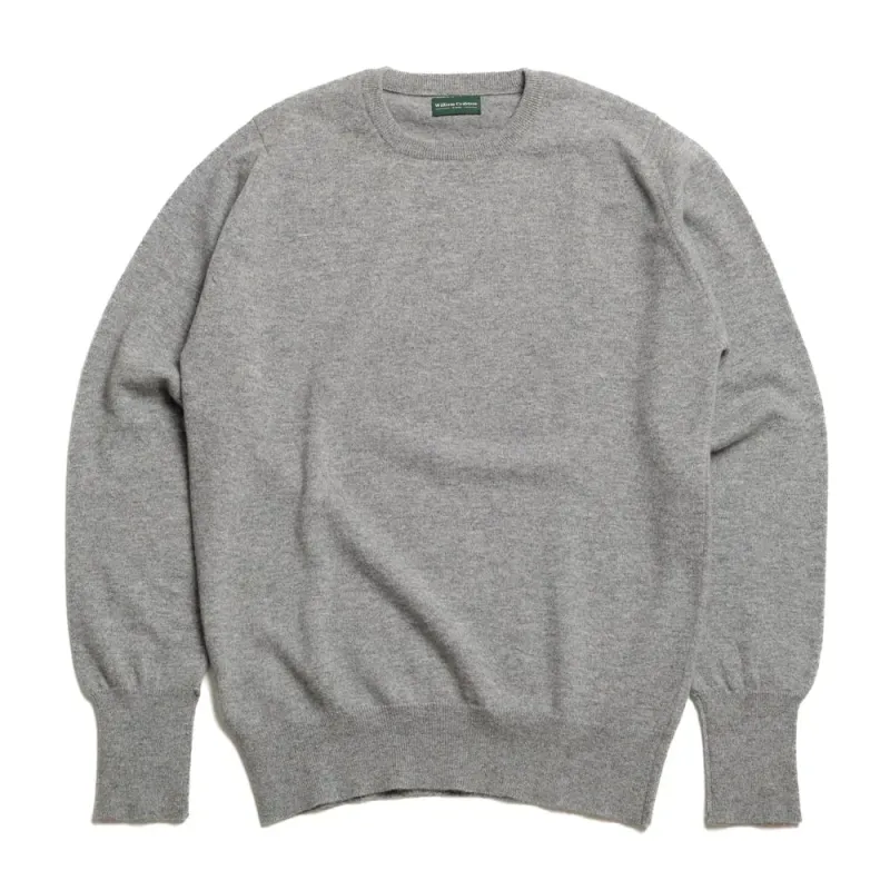 Flannel Grey 1 Ply Cashmere Crew Neck sold by William Crabtree & Sons