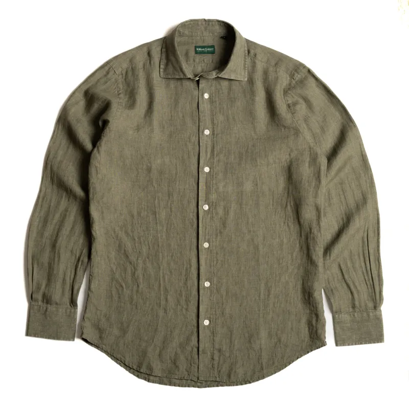 Olive Green Linen Shirt sold by William Crabtree & Sons