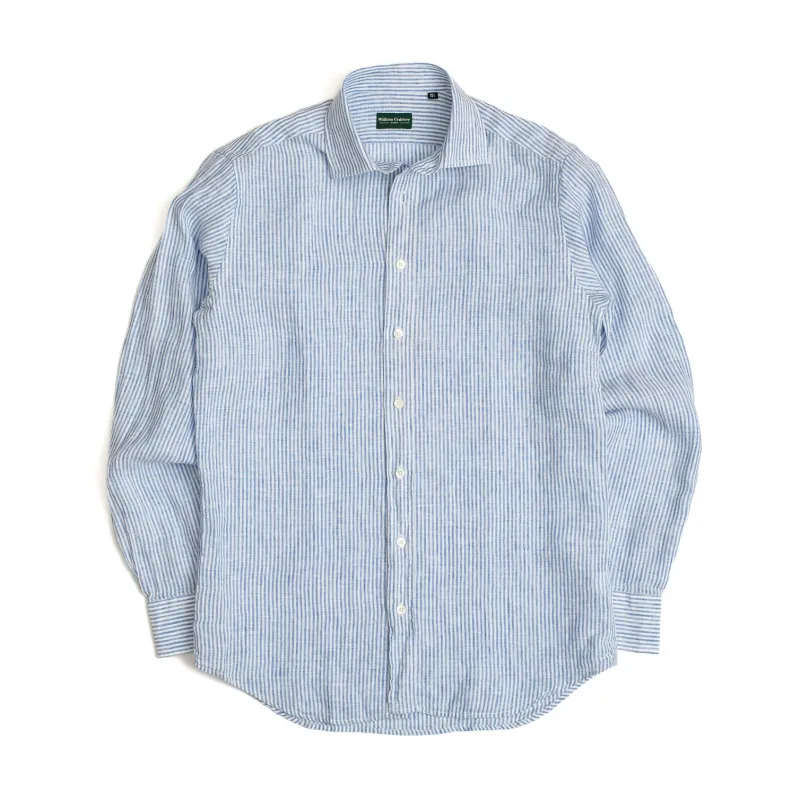 Blue White Stripe Linen Shirt sold by William Crabtree & Sons