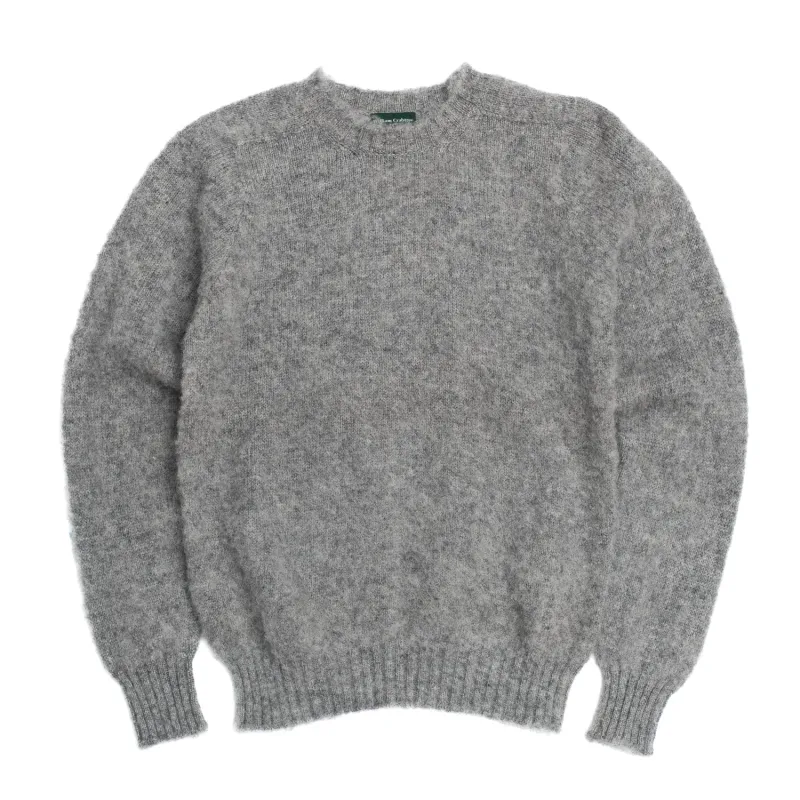 Grey Saddle Shoulder Brushed Shetland Crew Neck sold by William Crabtree & Sons