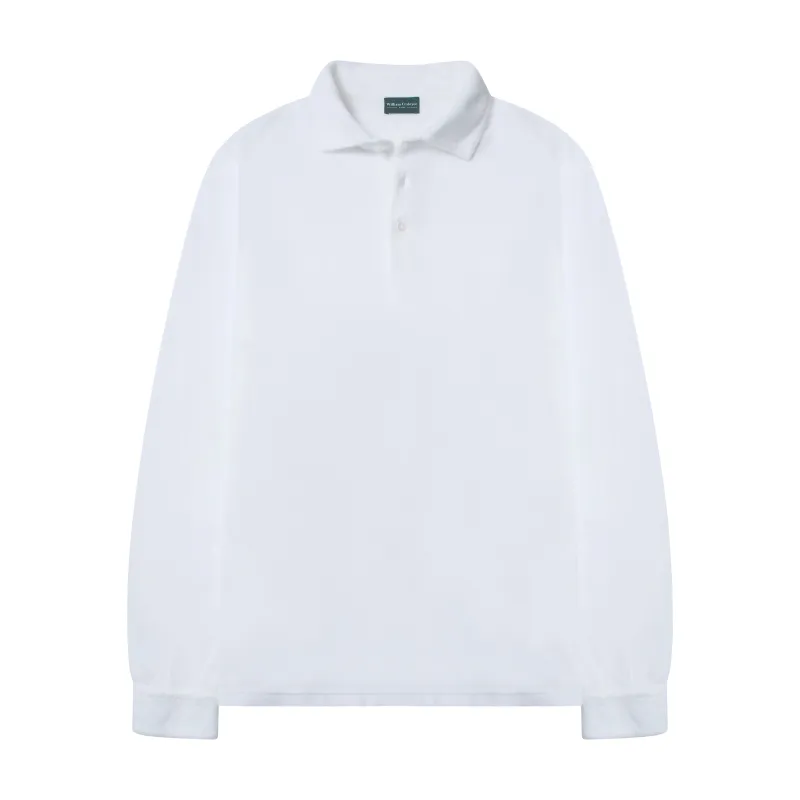 White Long Sleeve Terry Cotton Polo Shirt made by William Crabtree & Sons