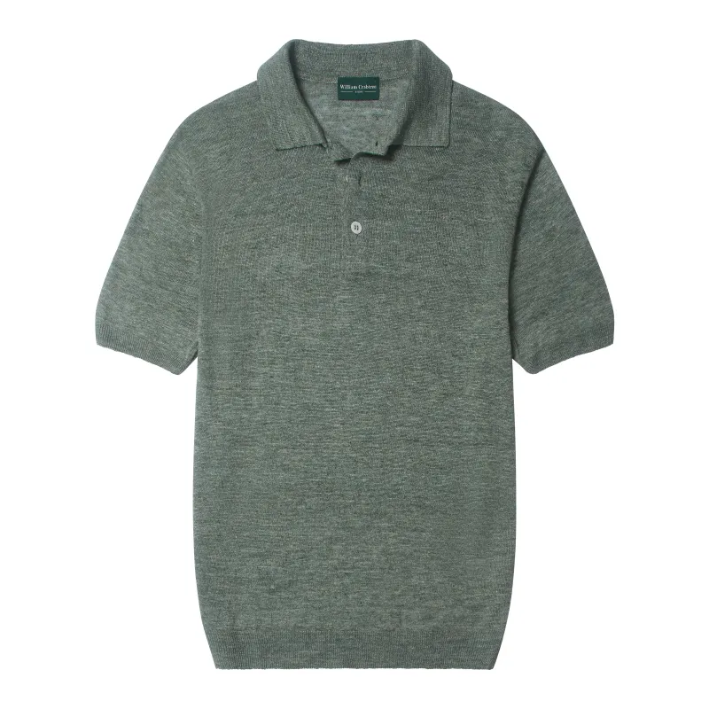 Sage Short Sleeve Linen Polo made by William Crabtree & Sons