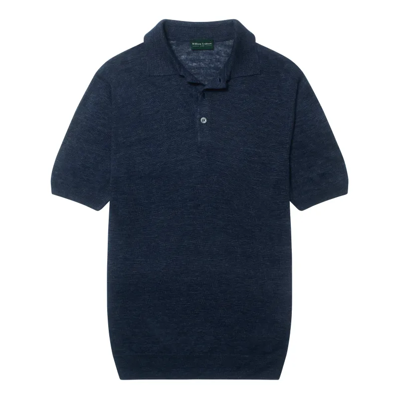 Mid Blue Short Sleeve Linen Polo made by William Crabtree & Sons