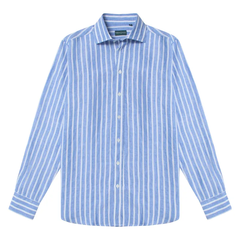 Mediterranean Stripe Linen Shirt made by William Crabtree & Sons