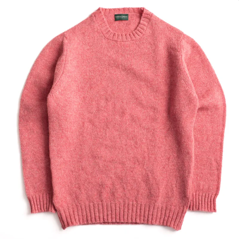 Coral Pink Shetland Crew Neck made by William Crabtree & Sons