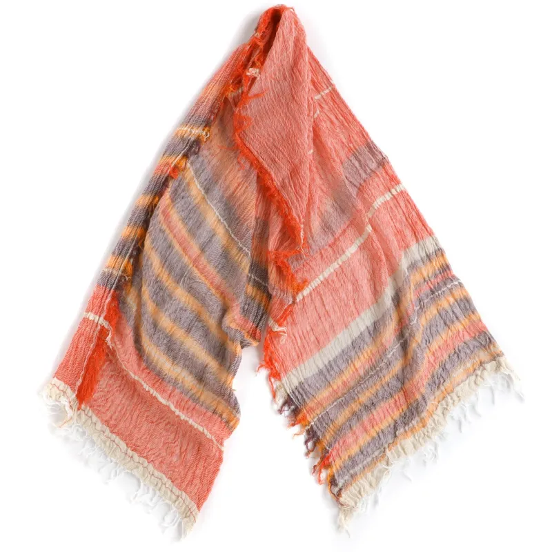 Pink Orange Mix Tamaki Niime Cotton Roots Shawl made by William Crabtree & Sons