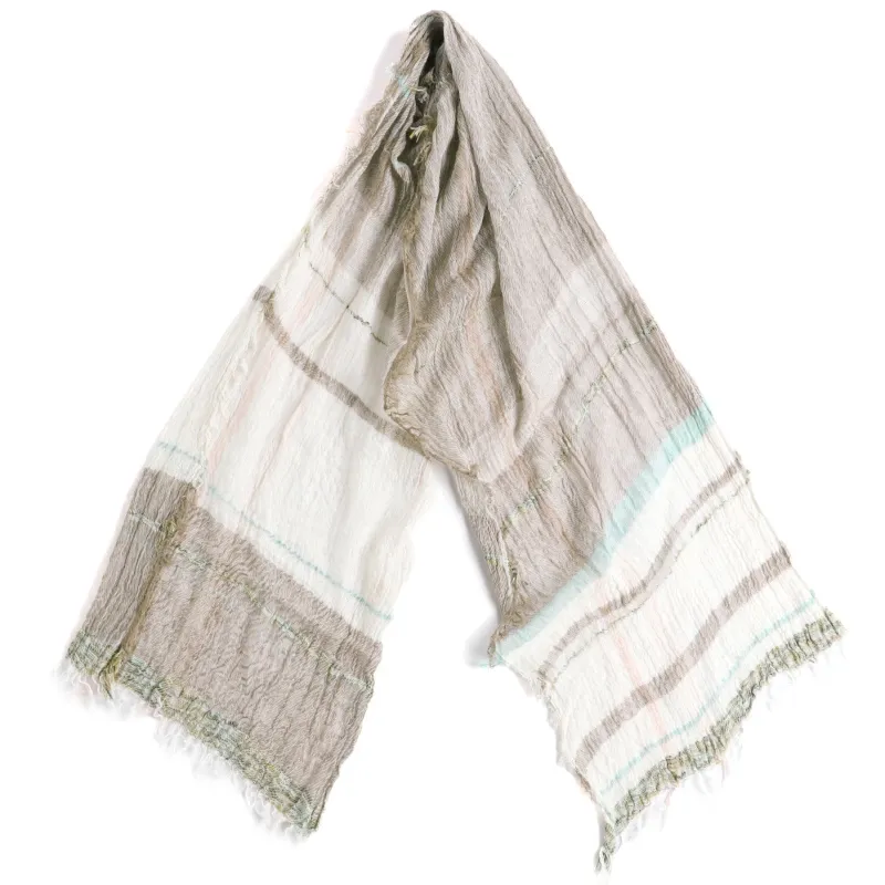 White and Cream Tamaki Niime Cotton Roots Shawl made by William Crabtree & Sons