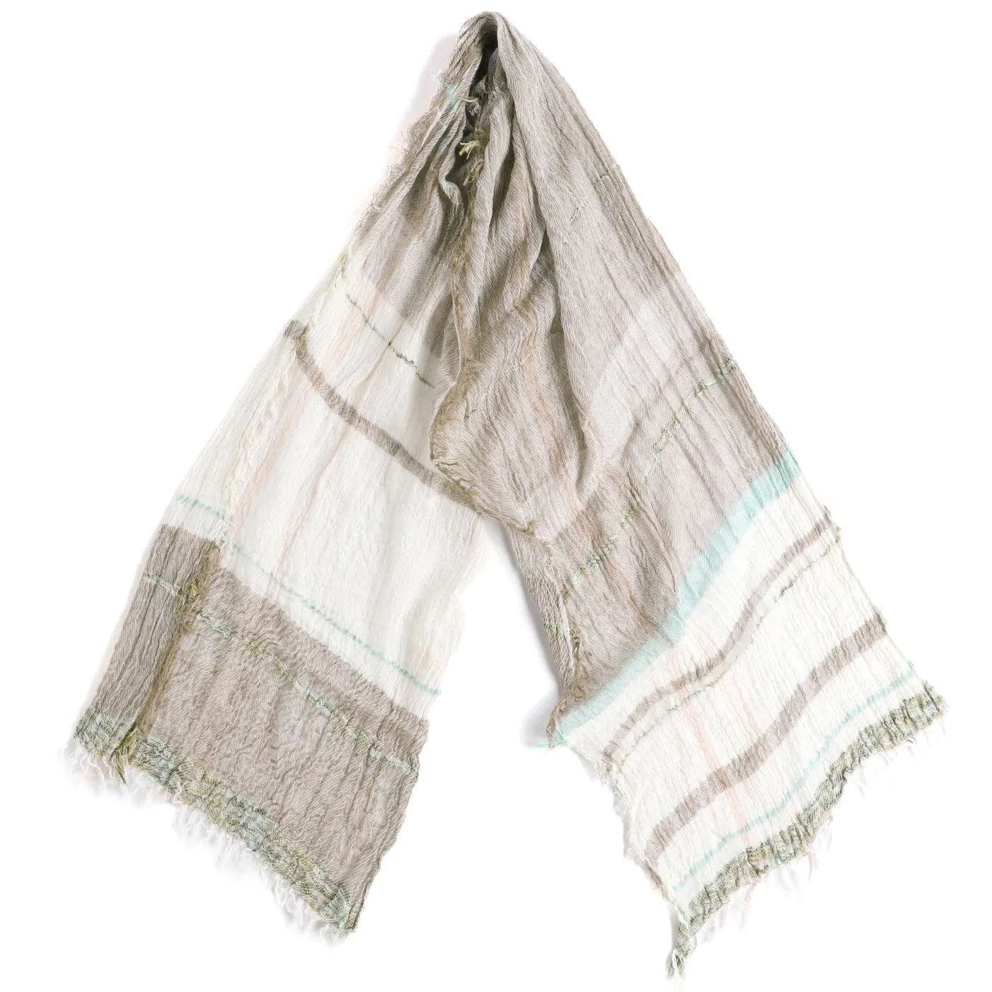 White and Cream Tamaki Niime Cotton Roots Shawl sold by William Crabtree & Sons