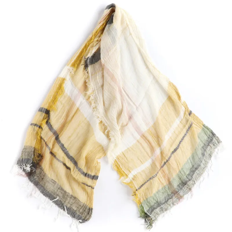 Ochre Mix Tamaki Niime Cotton Roots Shawl made by William Crabtree & Sons