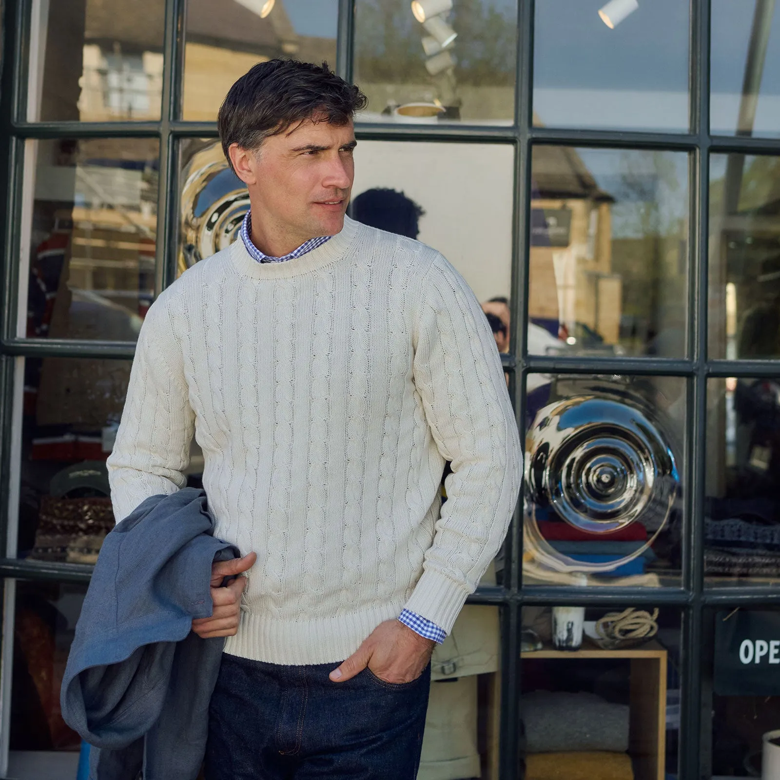 Ivory Cotton Cable Knit sold by William Crabtree & Sons product image thumbnail 3