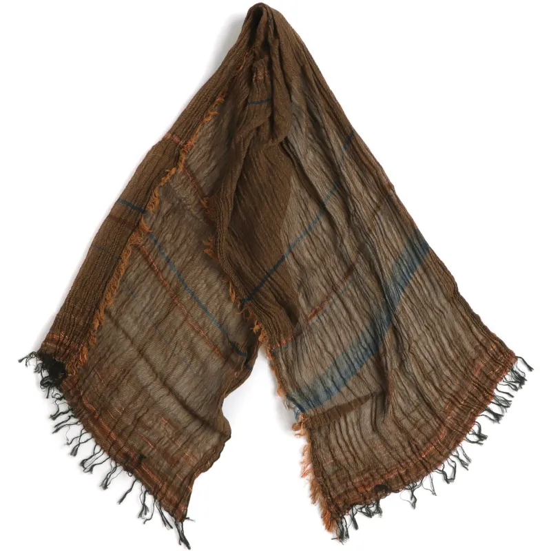 Walnut Blue Pinstripe Tamaki Niime Cotton Roots Shawl made by William Crabtree & Sons